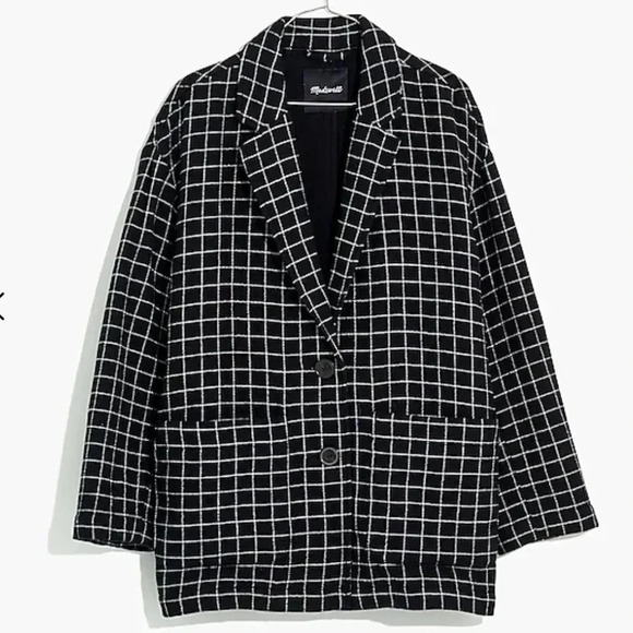 Madewell Women's Black Coat Waffleback Shaw Blazer in Windowpane Size Small - Picture 3 of 11